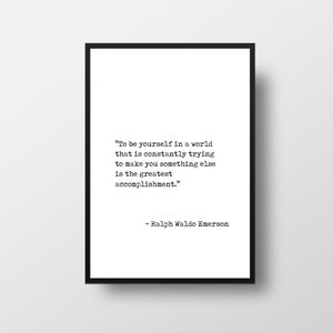 Ralph Waldo Emerson, Ser uno mismo en un mundo, Cita de Emerson, Póster con cita, Cita inspiradora, Arte minimalista, Libros con cita, Motivación