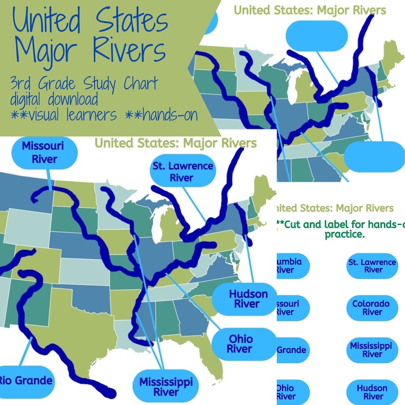United States Major Rivers Study Chart 3rd Grade Digital Download PDF Il 794xN.4569905071 D191