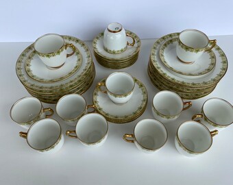 Limoge 35 Piece Green Floral Dessert Set