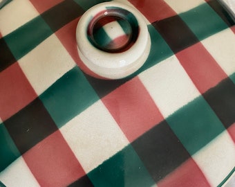 Vintage Plaid Covered Casserole Red and Green