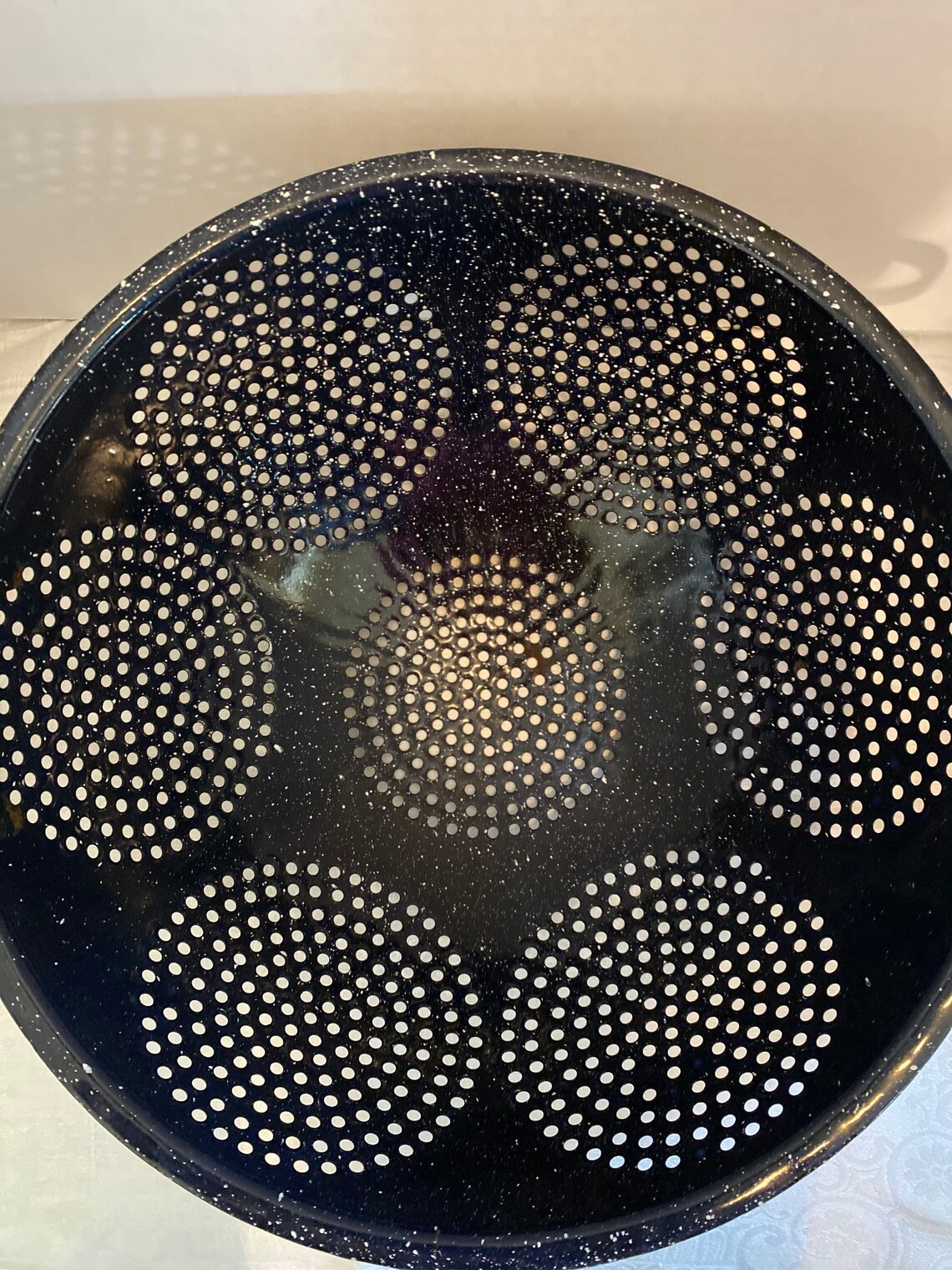 Vintage Blue Speckled Enamel Footed Colander Strainer Large Etsy