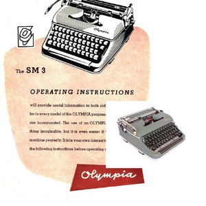 Olympia SM3 typewriter instruction manual guide - pdf - download