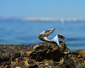 Sea Life Ring, sculpted by hand and casted in sterling silver with semi-precious stone, unique design, statement ring inspired by the sea