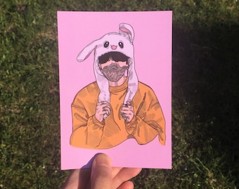 Happy Easter | A6 Postcard Print | Handmade | Illustration | Jungkook | BTS Fanart | Bunny Ears | Cute | Zentangle Pattern