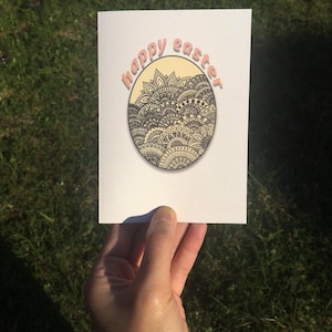 Vrolijke Paaskaart | A6 | Wenskaarten | Handgemaakt | Illustratie | Paaseikaart | Zentangle-patroon