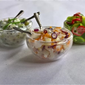 Dolls House Food; Realistic Miniature Food - Fine Detail - A very Fine Glass Bowl of Potato Salad  OR  Coleslaw  OR mixed Salad   OOAK