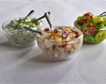Dolls House Food; Realistic Miniature Food - Fine Detail - A very Fine Glass Bowl of Potato Salad  OR  Coleslaw  OR mixed Salad   OOAK