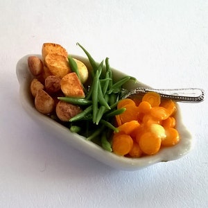 Dolls House Food Miniature Food 1:12 scale China Serving Dish of Roast Potatoes Creamy Mashed Potatoes French Fries / Chips image 5