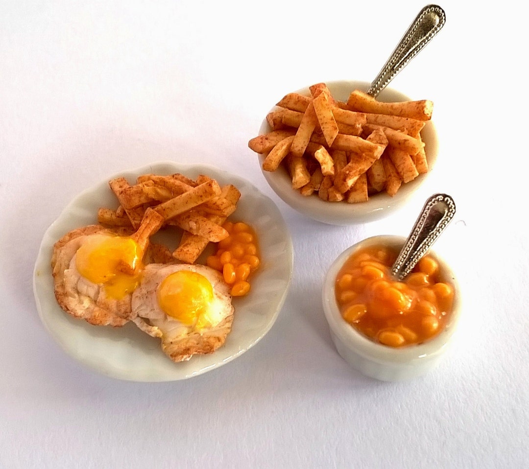 Dolls House Miniature Food A Meal Plate for ONE Fried Eggs Etsy