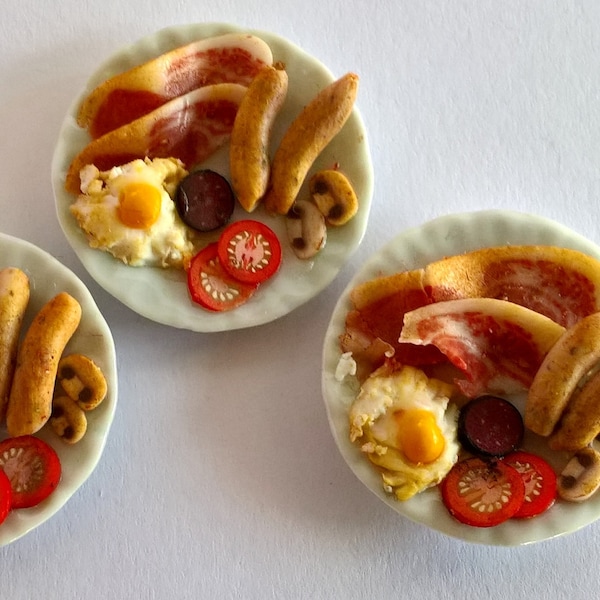 Dolls House Food: Miniature Food  -   A Breakfast Plate for One - Full Scottish Breakfast - English breakfast - Cooked Breakfast