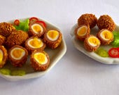 Dolls House Food Miniature Food Handmade - Realistic British Scottish Picnic Pub Homemade Scotch Eggs on a Serving Platter OOAK