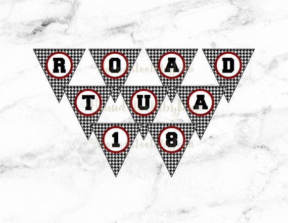 Alabama Crimson Tide Printable Banner Houndstooth Pennants Road Tua 18 College Football Playoffs National Championship Tailgate Decor