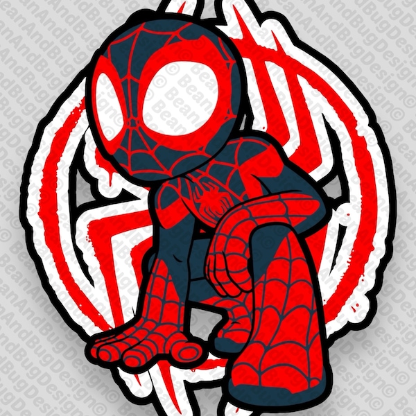 Paquete de archivos digitales JPG/PNG/SVG listos para Cricut con pose de escudo de Spider-Man de FanArt de Miles Morales