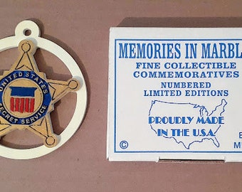United States Secret Service Handcrafted Marble Medallion/Christmas Tree Ornament - New in Original Box
