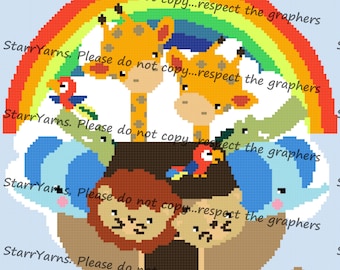 Noah's Ark with rainbow Crochet Graph Pattern