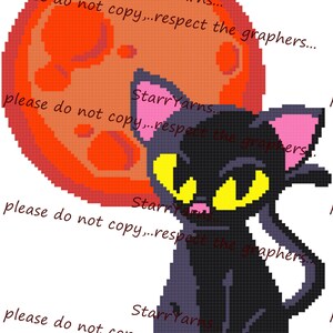 Halloween Cat and moon crochet graph Pattern