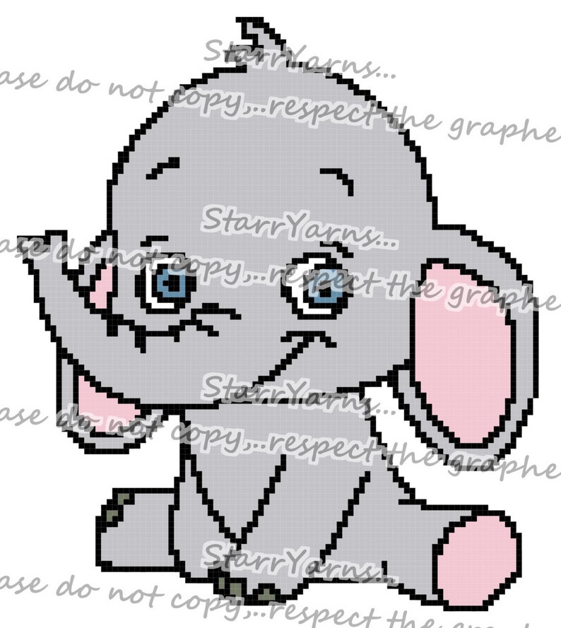 Puede incluir: Un elefante de dibujos animados gris con orejas rosas y ojos azules se sienta con las piernas cruzadas. El elefante tiene una peque&ntilde;a trompa rosa y una peque&ntilde;a cola rosa.