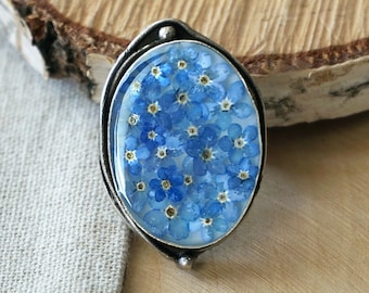 Forget-Me-Not Flower Ajustable Ring. Botanical Jewelry