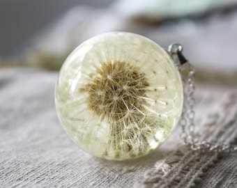 Dandelion Seed Necklace: Real Flower Resin Sphere Pendant