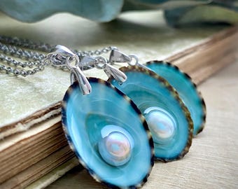 Limpet Shell Necklace: Freshwater Pearl, Sea Life Pendant, wedding jewelry