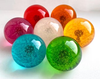 Dandelion Resin Sphere – Colorful Nightlight, Dried Flower Paperweight