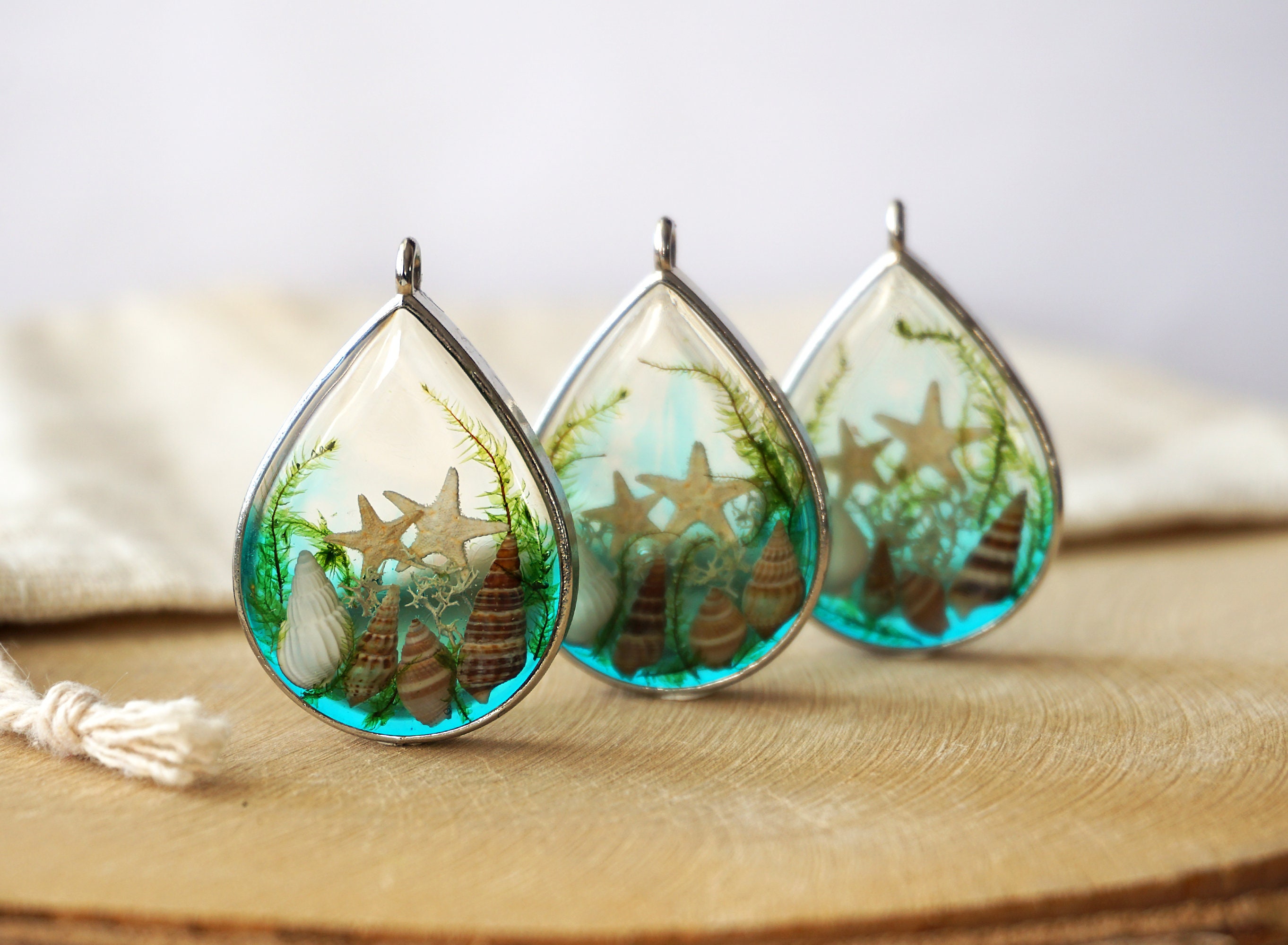 Sea World Pendant. Ocean Necklace with real Starfish and Etsy