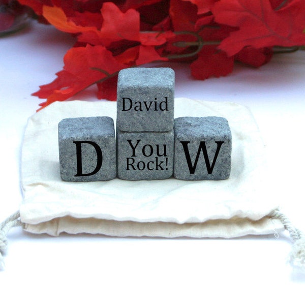 4 Large Whiskey Rocks / Stones, Engraved Christmas Gift, Stocking Filler, Unique Gift for Men, Cool Mens Gifts