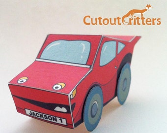 Racing CAR, cutout Critters template for a make your own Racing car, includes black and white version for you to colour your own car
