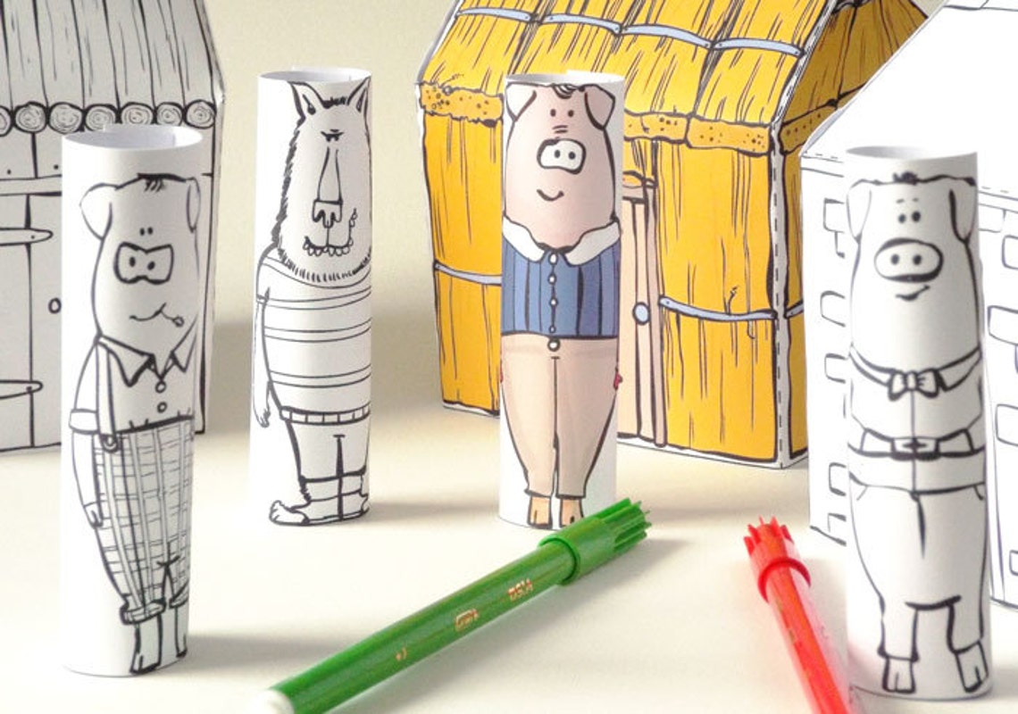 Three Little Pigs Finger Puppet Pack Digital Download, Children's Paper