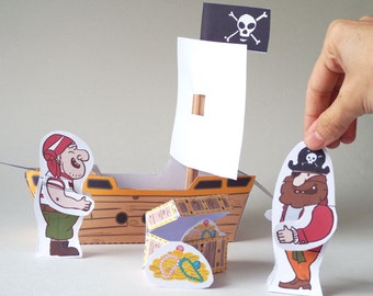 PIRATE Ship and characters Digital Download, Children's Paper Craft , template download, print and make