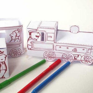 Paquete de trenes Descarga digital, Manualidad en papel para niños, descarga de plantillas, impresión y creación