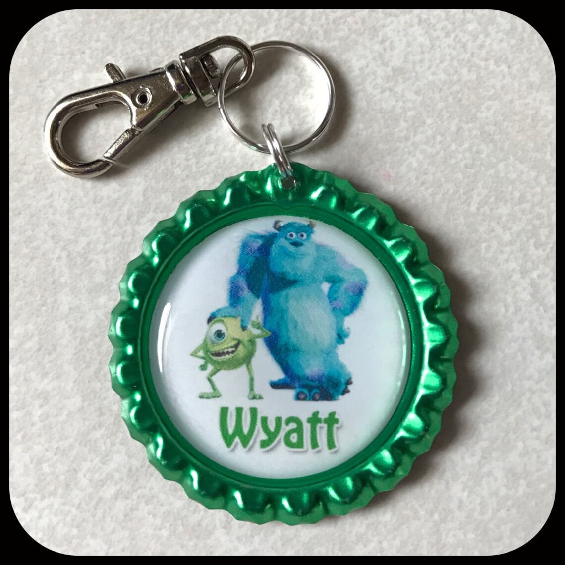 MONSTERS INC U Personalized Name Bottle Cap Pendant With Clip Etsy