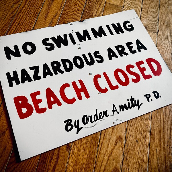 JAWS Large Life-Size Amity Beach Closed No Swimming Distressed Sign Prop - Screen Accurate!