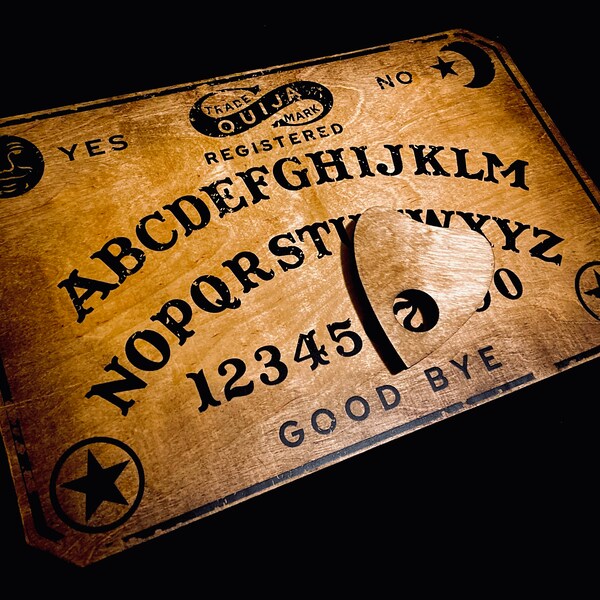 Juego de tablero Ouija de madera envejecida con planchette, tablero parlante de espíritu estilo William Fuld vintage hecho a mano