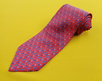 Hardy Amies London Silk Striped Red Yellow Ivory Blue Mens 1980s Tie
