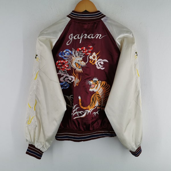 Sukajan Jacke Vintage Japanische Sukajan Drachen Tiger Souvenir Jacke Größe M