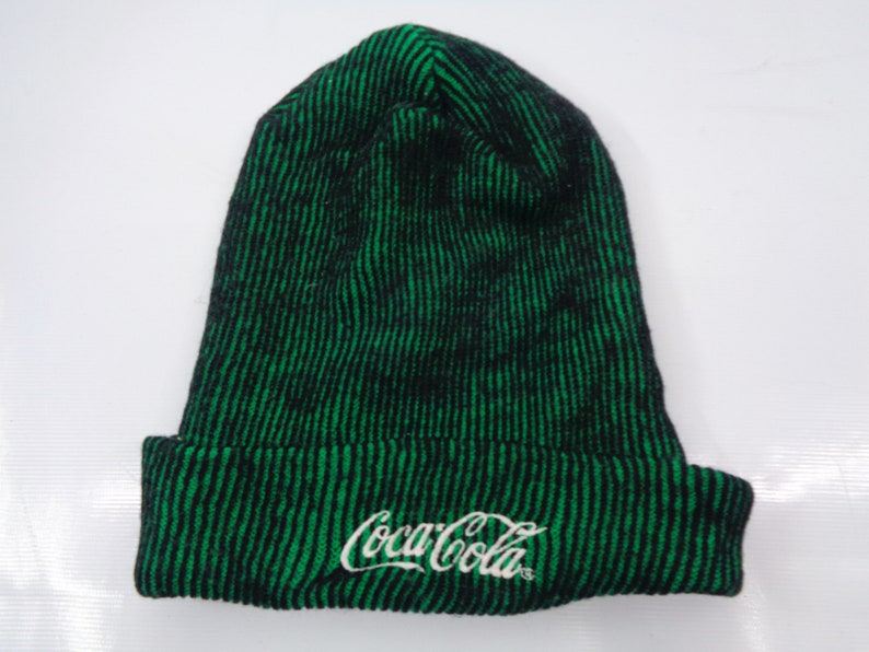 Coca Cola Beanie Ski Hat Vintage 90/'s Coca Cola Signature Beanie Hat Acrylic Snow Cap Green