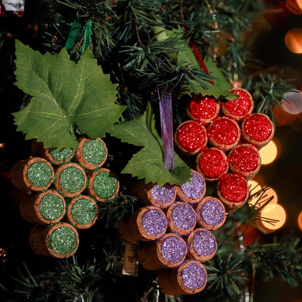 Wine Cork Glitter Grape Ornament/ Tree Decor/ Christmas Decoration/ Repurposed Cork/ Handmade/ Purple, Green or Red Grapes