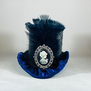 Victorian Lady Fabric Mini Hat/ Handmade/ Top Hat/ Silver/ Blue Hat/ Adult Mini Hat/ Costume Hat/ Halloween Hat/ Party Hat/ Hair Accessories