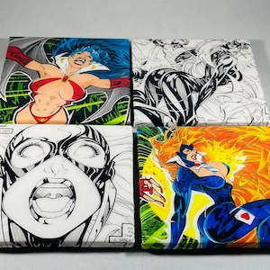 Xstacy, Battle Chasers Comic Ceramic Tile Coaster Set of 4 Handmade Heavy Weight Paper Weight Comic Book Art, Resin Covered, Wall Art