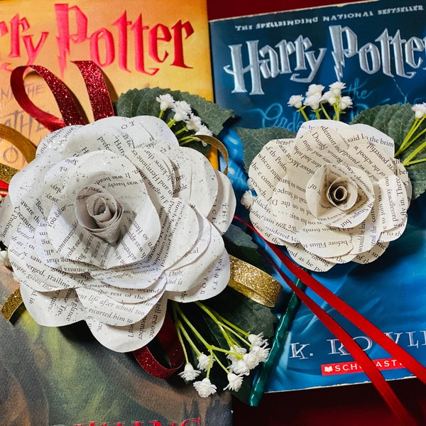 Book Paper Corsage and Boutonniere, Paper Flowers, Wedding, Prom or Dance Accessories, Handmade Custom Origami, Decoration, Unique Book Art