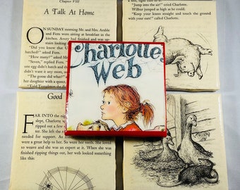 Charlotte&#39;s Web Book Page Coasters, Resin Covered, Unique Handmade Housewarming Gift, Ceramic Tile, Gift for him, book lover birthday,