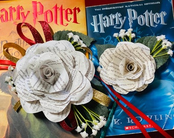 Book Paper Corsage and Boutonniere, Paper Flowers, Wedding, Prom or Dance Accessories, Handmade Custom Origami, Decoration, Unique Book Art