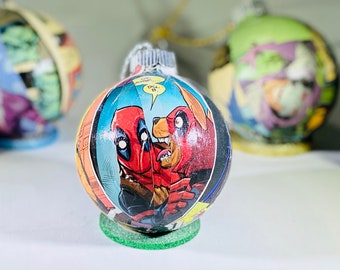 Gift Set of 3 Hand Drawn Christmas Wooden Ornaments Marvel Comics 3in 