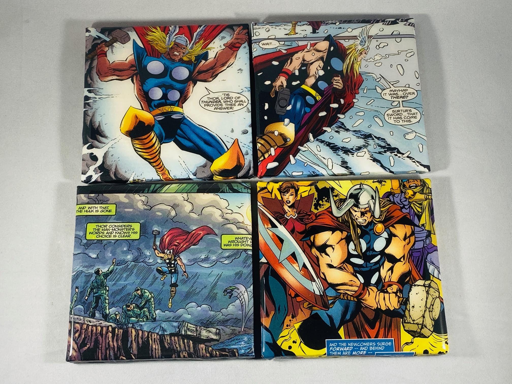 Thor Marvel Decorative Tile Coasters, Resin Covered Comic Art, Wall Decor, One of a Kind, Recycled, Handmade, Drink Holder, Housewarming