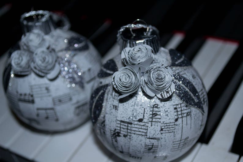 Music Note Paper Flower Glass Ornament/ Handmade/ Music Etsy