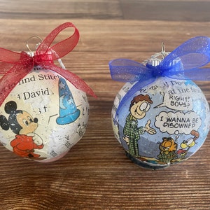 Children&#39;s Book Page Ornaments, Paper Mache, Handmade Christmas Holiday decor Glitter/ Holiday Ornament/ Great Gifts idea/ Housewarming