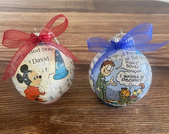 Children's Book Page Ornaments, Paper Mache, Handmade Christmas Holiday decor Glitter/ Holiday Ornament/ Great Gifts idea/ Housewarming