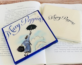 Mary Poppins Book Pages Coasters, Resin Covered, Unique Handmade Housewarming Gift, Ceramic Tile Coasters, Gift for her, book lover birthday
