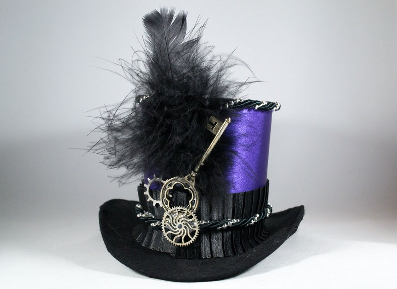 Purple Mini Victorian Top Hat with Hair Clips Steampunk Burlesque